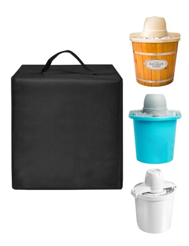Vanilla Ice Cream Maker Cover Electric Ice Cream Bucket Cover Waterproof Nylon Case for Hamilton Beach Electric Ice Cream Maker/for Nostalgia Soft Serve Maker, 4 QT (Black, 14.6