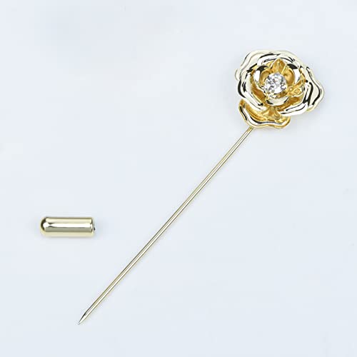 Image of Crystal Alloy Rose Flower Lapel Pins Button Pin Groom Boutonniere for Wedding Floral Brooch Pin Set for Women Men