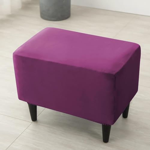 Image of HOKIPO 210 GSM Premium Velvet Stretchable Ottoman Foot Rest Stool Cover, Purple (NEW-4801-PR)