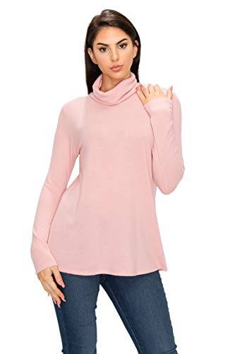 Women's Long Sleeve Turtleneck Sweaters - Casual Knit Mock Neck Solid Shirt Elegant Top Work Blouse Pullover 6177 Blush XL