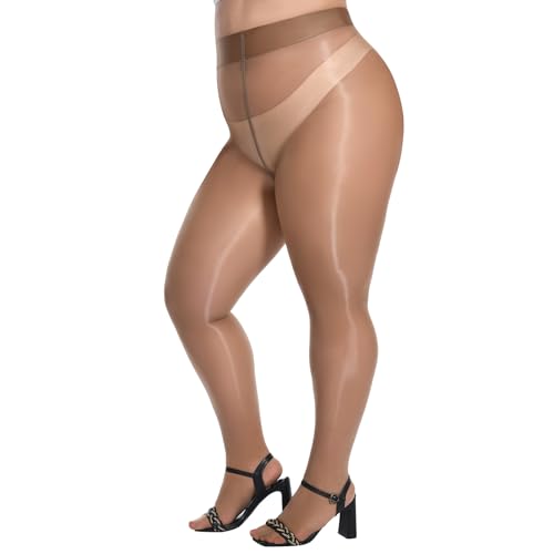 Yilanmy Plus Size Shiny Tights for Women, 40D Sheer Shiny Pantyhose Oil Silk Stockings Shimmer Jazz Tights