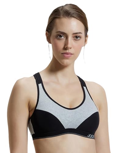 Image of Jockey 1378 Women Wirefree Padded Super Combed Cotton Elastane Stretch Full Coverage Racerback Active Bra with StayFresh and Moisture Move Treatment