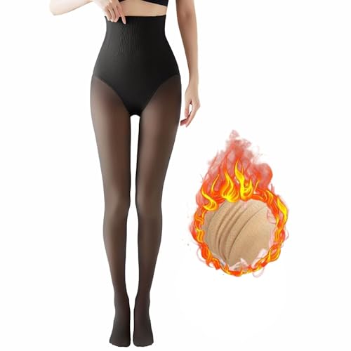 JFAN Leggins para Mujer Cálido Invierno Medias Mallas Deportivas Largas Mujer Pantalón Cintura Alta Forro Fleece Elástico Leggings Lined Térmico Pantalones Negro translúcido Talla única