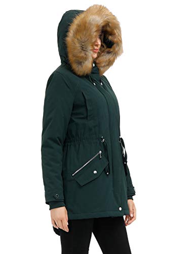 Royal Matrix Women's Warm Winter Parka Coat Hooded Sherpa Lined Winter Jacket with Zip Pockets, Regular & Plus Size (Dark Green, 12) - Thumbnail 6
