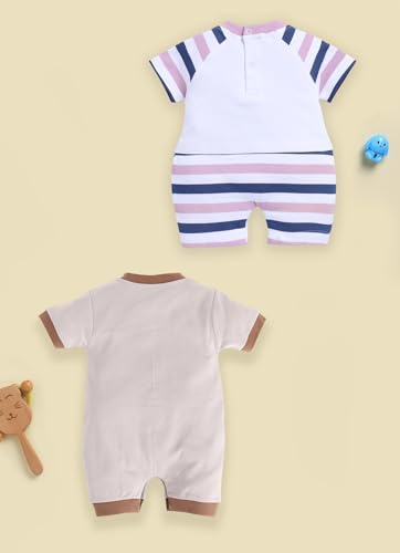 Image of BabyGo Baby Half Sleeve Rompers 100% Cotton Rompers for New Born Baby Boys|Daily Suits for Baby Boys & Girls| 6X9M|GREY-ROSE|Onesies| Infant Clothes | Pack of 2