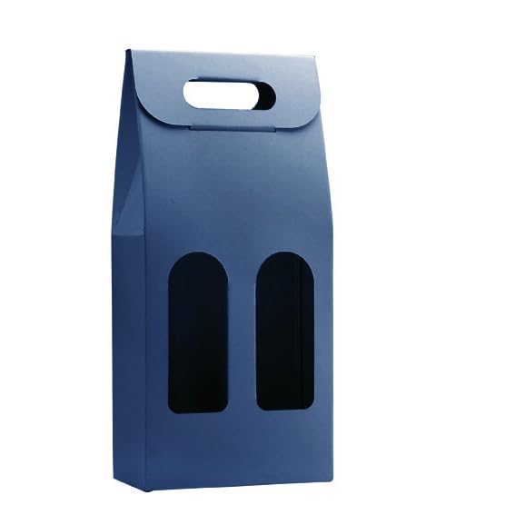 Scatola Regalo per Bottiglie di Vino - Portabottiglie - Ginkgo Box (2 Bottiglie, Blu, 20)