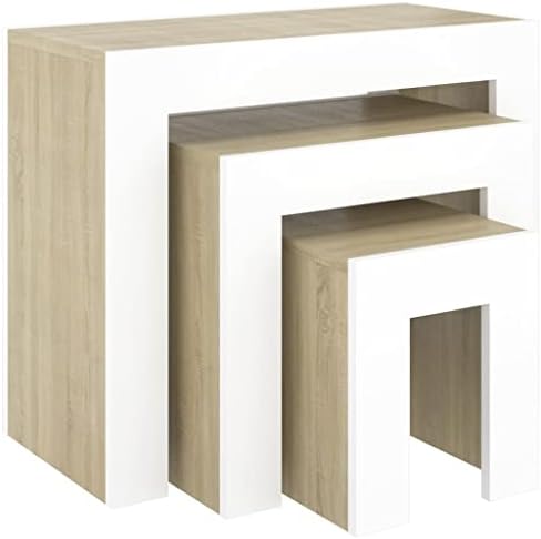 vidaXL 3x Nesting Coffee Tables Home Living Room Furniture Household Couch End Accent Side Sofa Storage Table White & Sonoma Oak Engineered Wood
