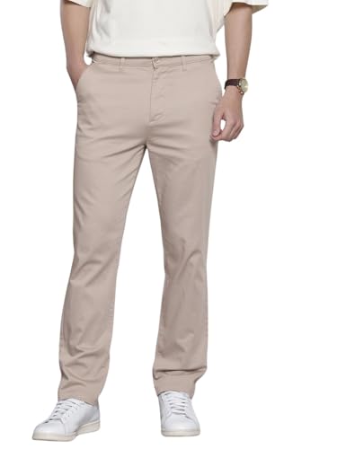 Image of The Indian Garage Co Men Regular Fit Solid Mid-Rise Stretchable Chinos