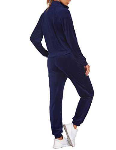 Hotouch Sweatsuit For Women 2 Piece Velour Velvet Jogger Set Hoodie Sweatshirt And Sweatpants Set Navy Blue S #TOP4