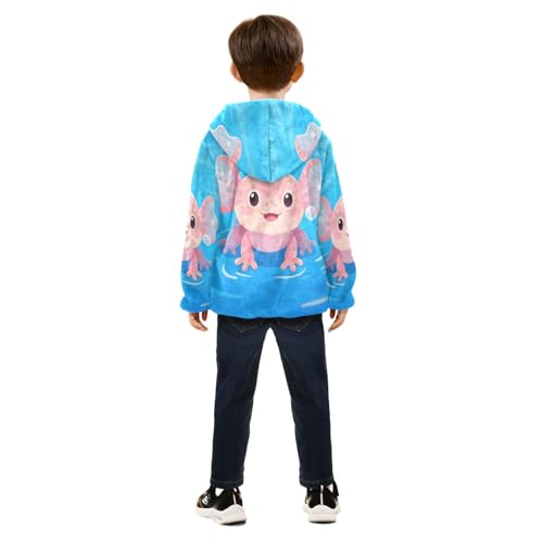 Cute Pink Axolotl in Water Toddler Fleece Jacket Girl Boys Hooded Fleece Jacket Coat Warm Outwear Zip-up 3-10T4