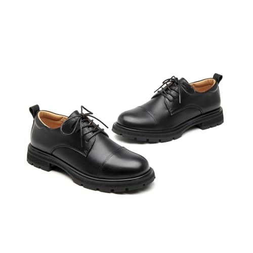 BEAU TODAY Sapatos femininos Oxford robustos, plataforma Oxford, sapatos femininos clássicos de bico