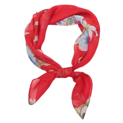 FAIRYGATE Damen Schal Sommer Schal Rot Damen Chiffon Quadratischer Blume Schmetterling Gedruckt Leicht Halstuch Kopfschmuck Haarband DA2615
