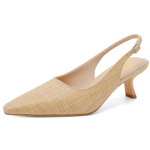 Image of RIBONGZ Sexy Slingback Pumps Elegant Dressy Heels for Women Closed Toe Pointy High Heels Wedding Bride Prom Party Evening Shoes