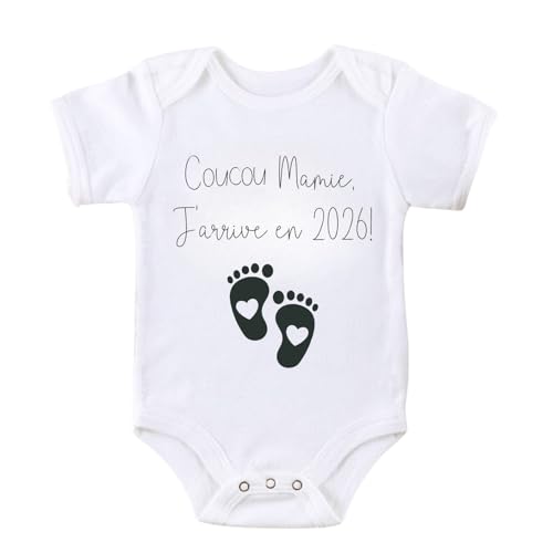 CL&MH Body annonce grossesse/annonce grossesse/pour papi et mamie/body futur grands parents/body pour Mamie/j'arrive en 2026 (Mamie, 0-3m)