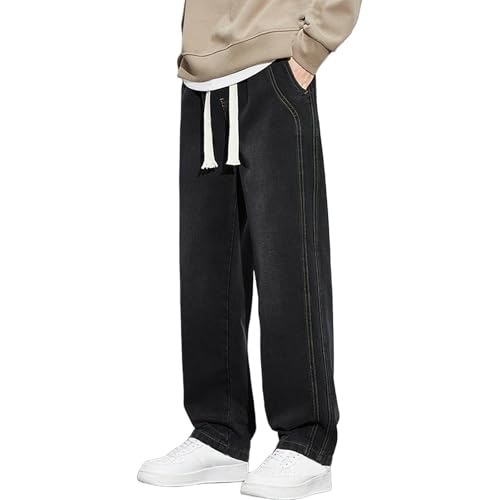 Pantalón vaquero Generisch para hombre Slim Fit, vaqueros rectos para hombre, vaqueros elásticos con cordón y bolsillos, pantalones de pierna recta, pantalones de ocio monocromáticos, vaqueros