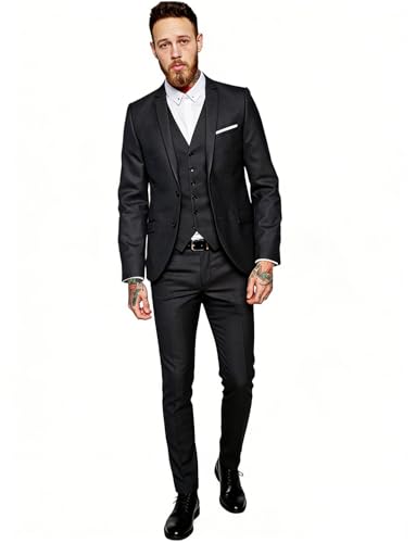 Costume trois pièces QZI haut de gamme en laine mélangée coloris charbon