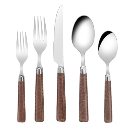 Cubiertos de acero inoxidable - 5 piezas de diseño retro cubiertos de acero inoxidable, juego de cucharas de tenedor ergonómico liso para restaurante en casa comida diaria