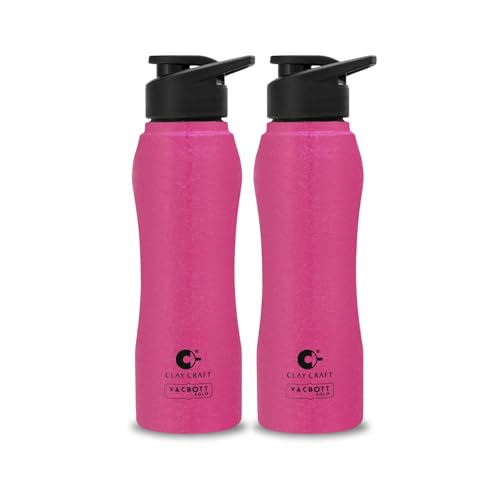 Image of Clay Craft VACBOTT Neo Single Walled Non Insulated Water Bottle-750ML, 2-Piece(Pink) Leak Proof | Easy Grip |Easy To Carry| Gym Bottle | Home | Kitchen | Hiking | Treking Bottle | Travel Bottle