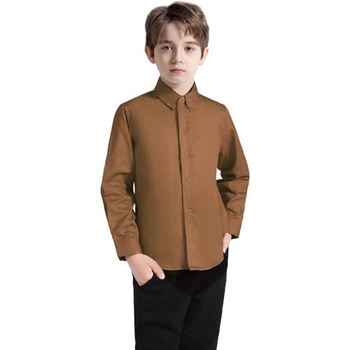 Image of Boys' Button Down Dress Shirts Kids Long Sleeve Solid Collared Uniform Shirt for Toddler Boy (Size 2T-20)