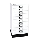 BISLEY MultiDrawer, 29er Serie mit Sockel, DIN A3, 10 Schubladen, Metall, 696 Verkehrsweiß, 43.2 x 34.9 x 67 cm