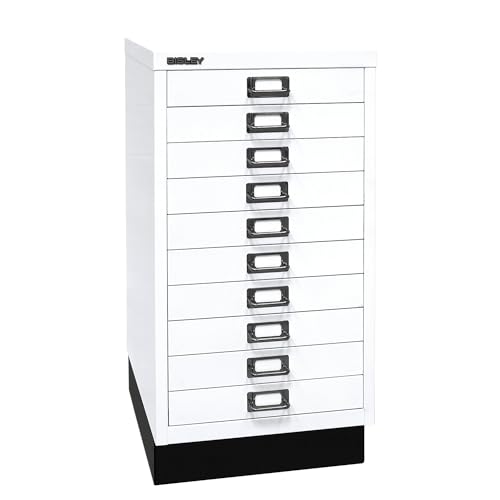 BISLEY MultiDrawer, 29er Serie mit Sockel, DIN A3, 10 Schubladen, Metall, 696 Verkehrsweiß, 43.2 x 34.9 x 67 cm