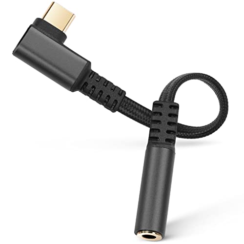 AXFEE USB C to 3.5mm Jack Compatible with Samsung Galaxy S22 S21 S20 Ultra Note 20, Huawei Mate 40/P30, Xiaomi, Type C Headphone Adapter, Aux Digital Audio Earphone Adaptor, Angled Hi-Res DAC Adaptor
