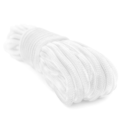 9mm Nylon Braided, 50 Foot, Multi-Purpose Camping Rope | White (1 Pack)