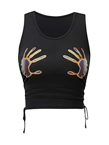 Floerns Women's Graphic Print Sleeveless Drawstring Ruched Crop Tank Top