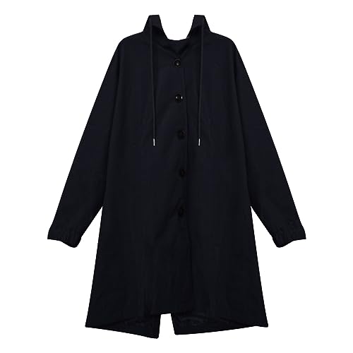 Shffuw Peto Impermeable Mujerponcho Termico Supervivencia Gabardina informal de Color sólido para mujer de talla grande, camisa, camisa a de viento para Trajes De Agua Para (Black, M)