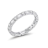 Blue Apple Co. 3mm Art Deco Full Eternity Wedding Band Baguette Round Simulated Cubic Zirconia 925 Sterling Silver Size-7