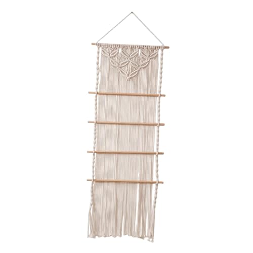 Organisateur de nœuds pour cheveux en macramé avec pompons suspendus blanc