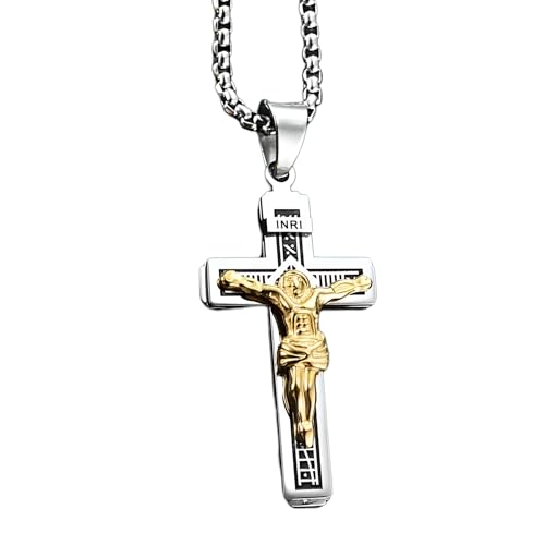 Collier de croix chrétienne religieuse avec Jésus amulette de protection pour homme