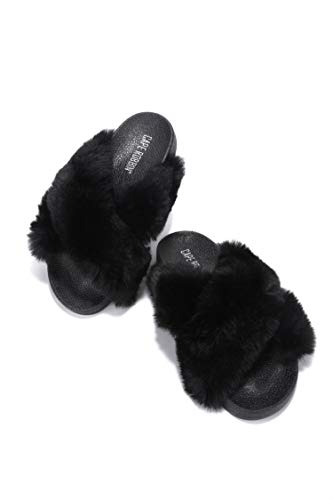 Cape Robbin Grande Furry Faux Fur Slides Slippers for Women, Cozy Fluffy House Slippers
