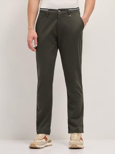 Image of Men's Grey Cotton Straight Fit Casual Trouser