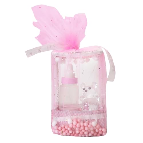 مجموعة هدايا لحفلات السبوع بتصميم دب وببرونة للبنات من ويلكم بيبي، بينك