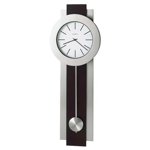 Howard Miller Salem Wall Clock II 549-424 – Modern, Merlot Cherry Finish, Brushed Nickel Pendulum, Bezel & Sidebars, Quartz Movement, Black Bar Hour Markers