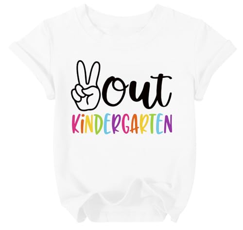 Image of Kindergarten Graduation Shirt Kids Girls Boys Peace Out Kindergarten Shirts Cute Last Day of School Short Sleeve Tops