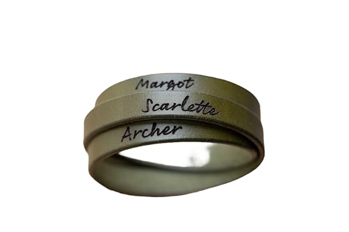 Real Leather Bracelet - Childrens Names Engraved - Personalized E...
