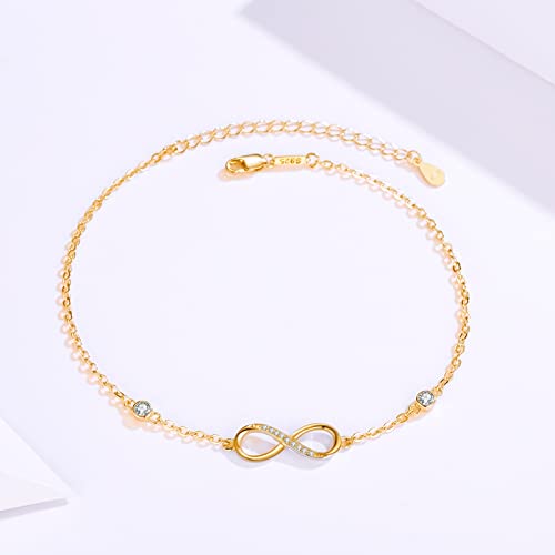 Image of MEDWISE Womens Infinity Anklet Bracelet 925 Sterling Silver Endless Love Symbol Ankle Bracelet Adjustable Plus Size Large Bracelet Gifts for her Mother's Day Gifts