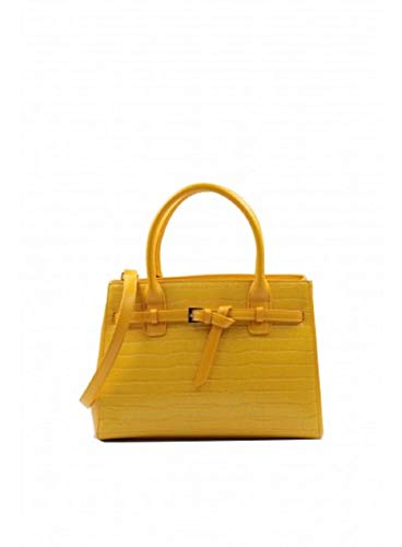 Tom&Eva Sac à main rigide effet crocodile décoré par noeud 19G-2572 JAUNE