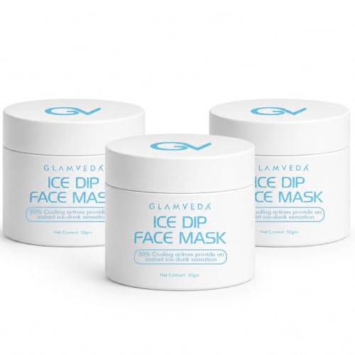 Image of Glamveda Hyaluronic acid Ice Dip Cooling Face Mask | Instant Ice-Dunk Sensation | For Instant Hydration, Skin Tightening & Pore Reduction| Boosts Collagen Production | Skin Brightening face Mask | 50g | Pack of 3