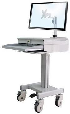 DMED1-C Adjustable Height Sit-Stand Medical Laptop Cart with Removable Monitor Mount and Security Drawer for Laptop. Pedal Height Adjustment. 5" Commercial Healthcare Lockable Wheels. Keyboard Tray.
