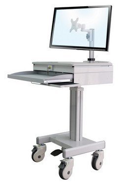 DMED1-C Adjustable Height Sit-Stand Medical Laptop Cart with Removable Monitor Mount and Security Drawer for Laptop. Pedal Height Adjustment. 5" Commercial Healthcare Lockable Wheels. Keyboard Tray.