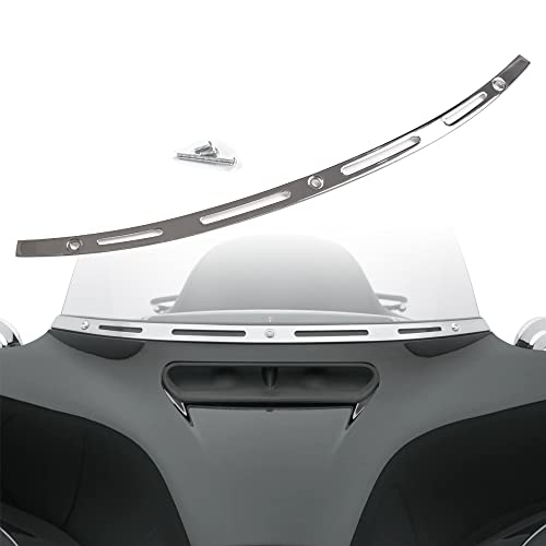 Image of Polished Stainless Steel Slotted Windshield Windcreen Trim Batwing Compatible for 14-21 Harley Touring Electra Street Glide FLHX Tri Glide Ultra Limited FLHTCUTG FLHX FLHTC CVO 2014-2021