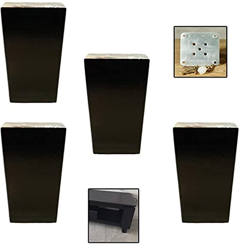 FTYYSWL 4X Möbelbeine Holz, Holztischbeine, Sofafüße, Schrankbeine, Schwarze Nachttischbeine, Quadratische Füße, Badezimmerschrankbeine, TV-Schrankbeine Cover