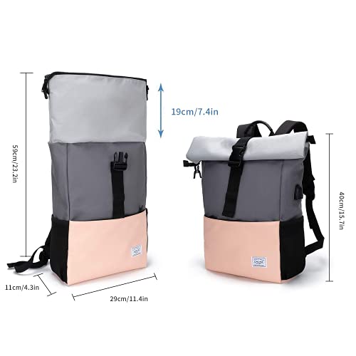 MoFut Rucksack Damen Groß Schulrucksack viele Fächer mit 15,6' Laptopfach, Unisex Rolltop Rucksack Wasserdicht, Lässiger Backpack Schule Freizeit Uni Arbeit Wandern.