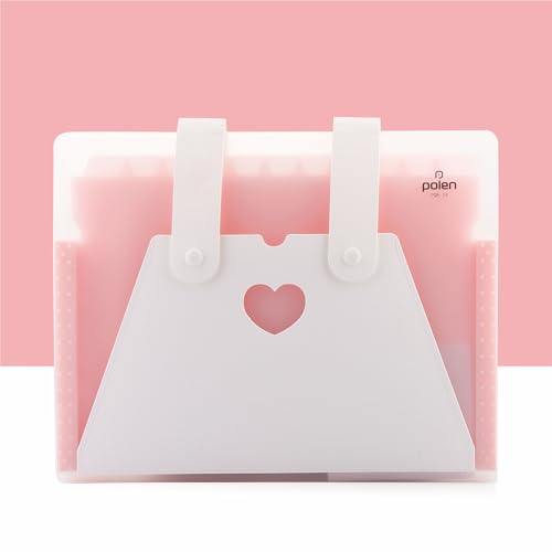 Image of Polen 13-Pocket Expanding File Folder with Handle Straps, Transparent Accordion Document Organizer with Heart-Cut Front Pocket for Certificates, Bills, Receipts & Office Documents.(Pink)