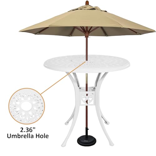 Image of 30 inches Patio Table with Umbrella Hole, Round Cast Aluminum Bistro Table for Porch Backyard, White