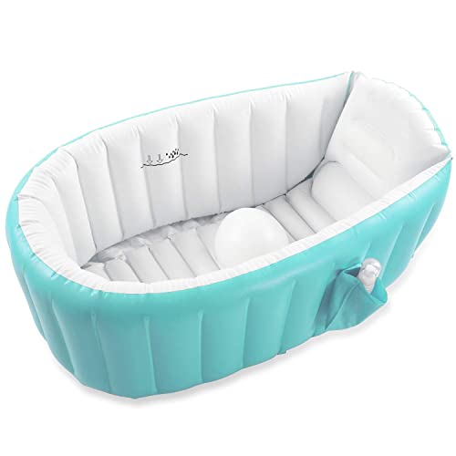 Image of Baby Inflatable Bathtub, Portable Infant Toddler Bathing Tub Non Slip Travel Bathtub Mini Air Swimming Pool Kids Thick Foldable Shower Basin with Air Pump, for Baby Kids 0 to 3 Years