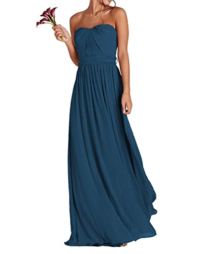 Robe de demoiselle d'honneur avec poches et bretelles réglables bleu sarcelle C107